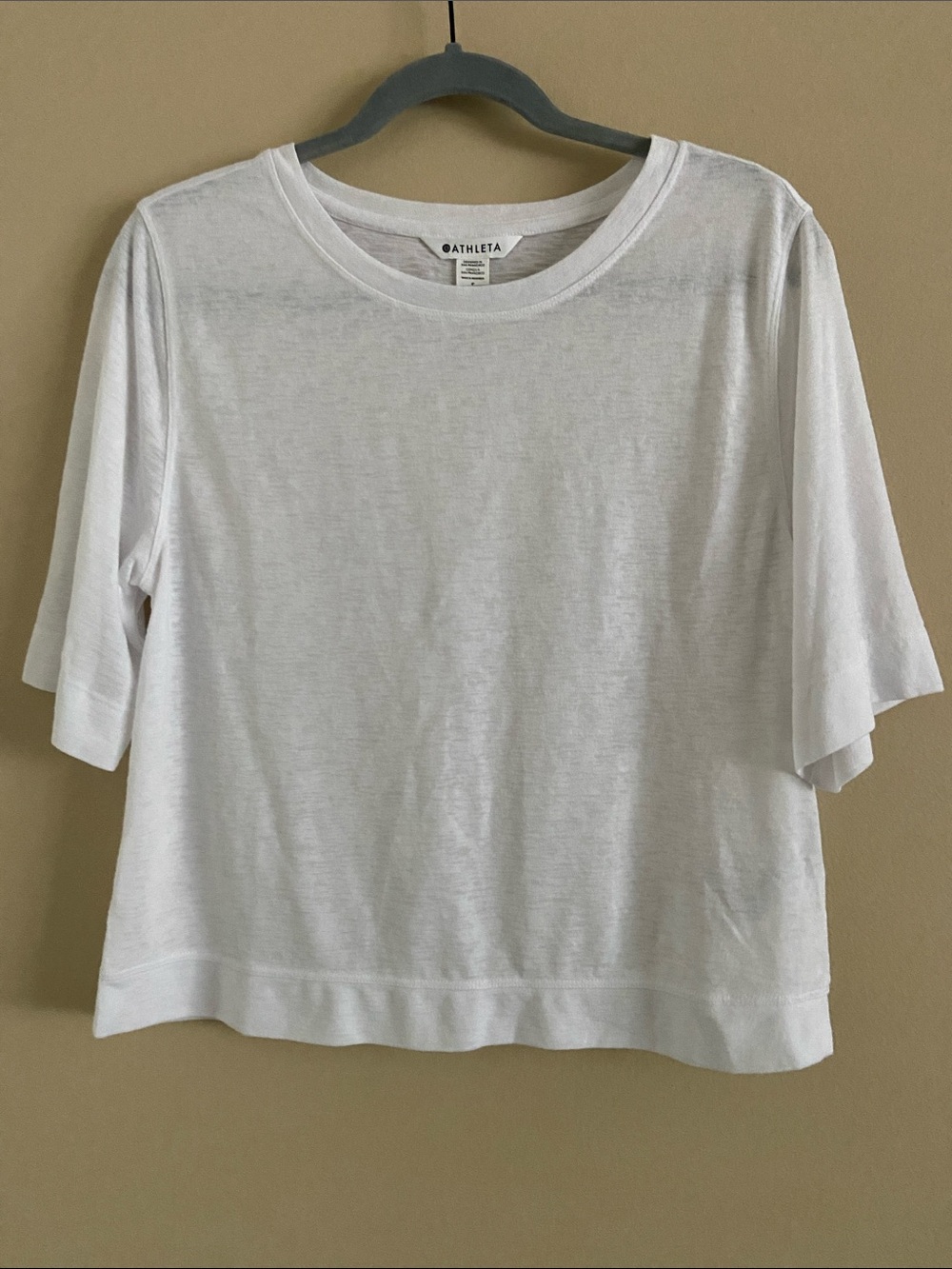 Athleta White Tencel Modal Blend Relaxed Crewneck Short Sleeve Top (Small)
